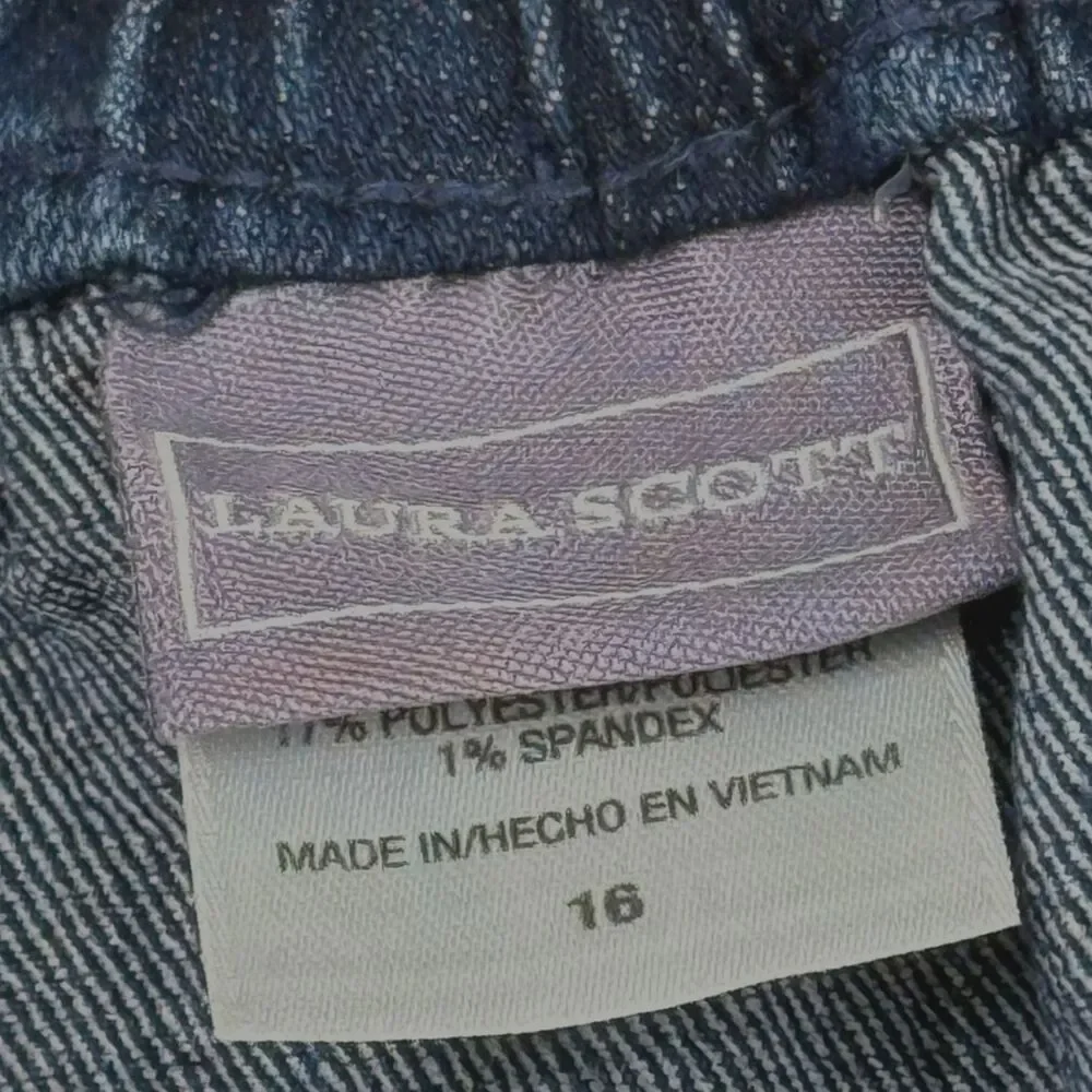 Laura Scott Denim Jean Y2K Midi Skirt 16 Button Up Pockets Elastic Waist Classic